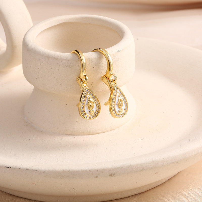 Wholesale Religious Belief Copper Micro-Inlaid Zircon 925 Silver Needle Drip Oil Earrings